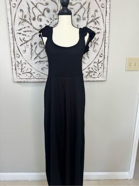 Glo Fashion London L Black Ruffle Sleeve Wide Leg Jumpsuit Tie Back Romper